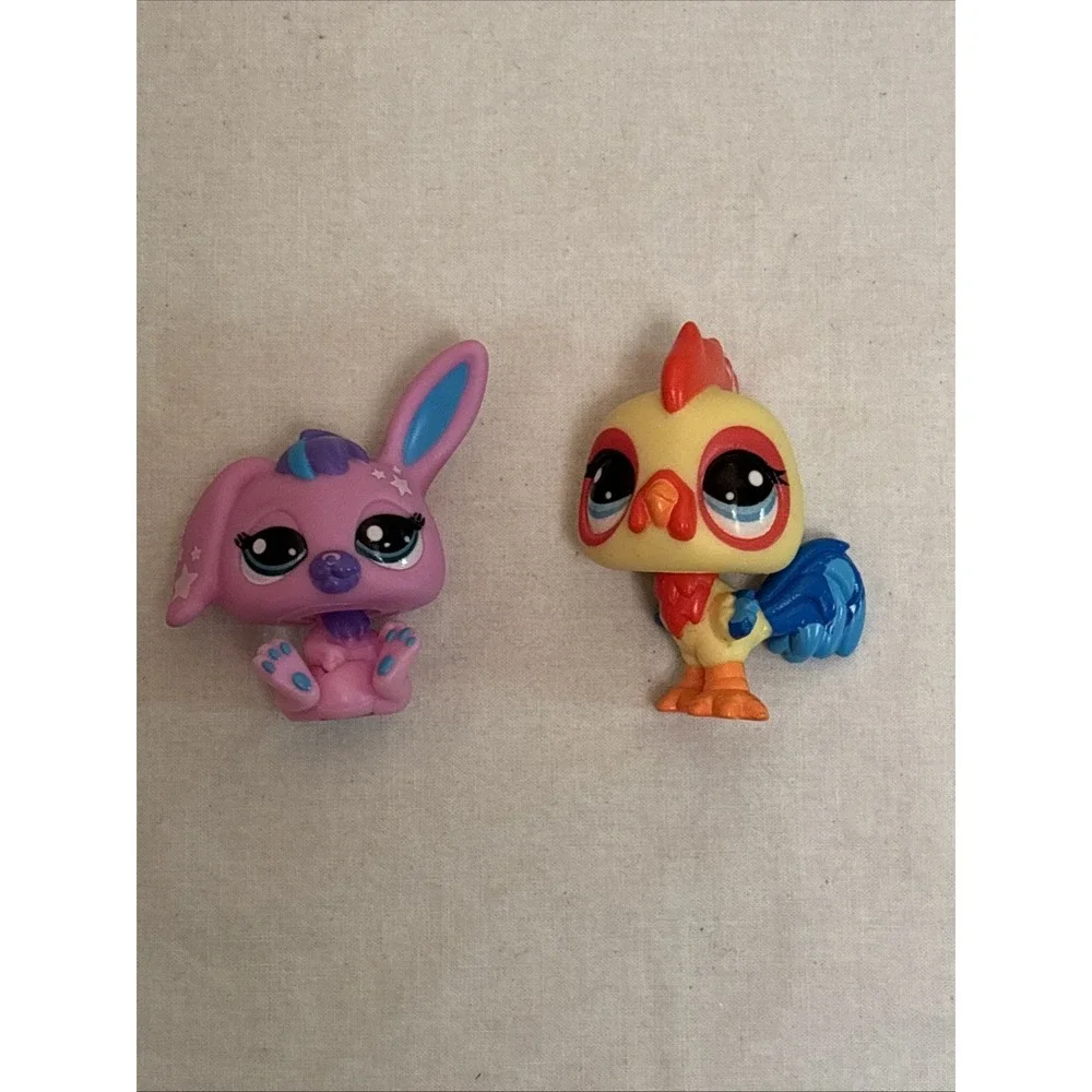Littlest Pet Shop LPS Lot of 2 Pink Bunny and Rooster Figures 32624ES